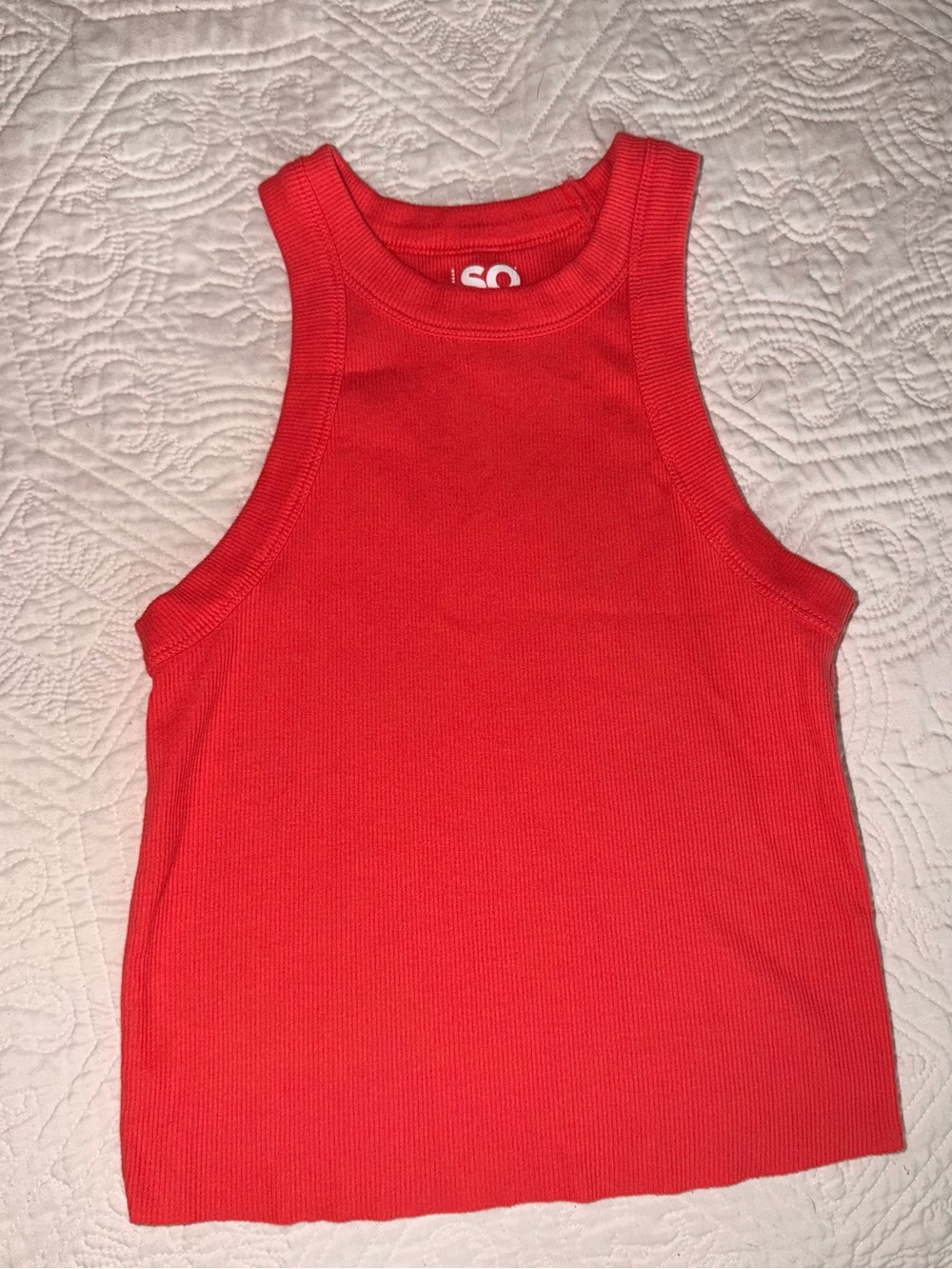 SO Bright Red Ribbed Tank Top for Kids